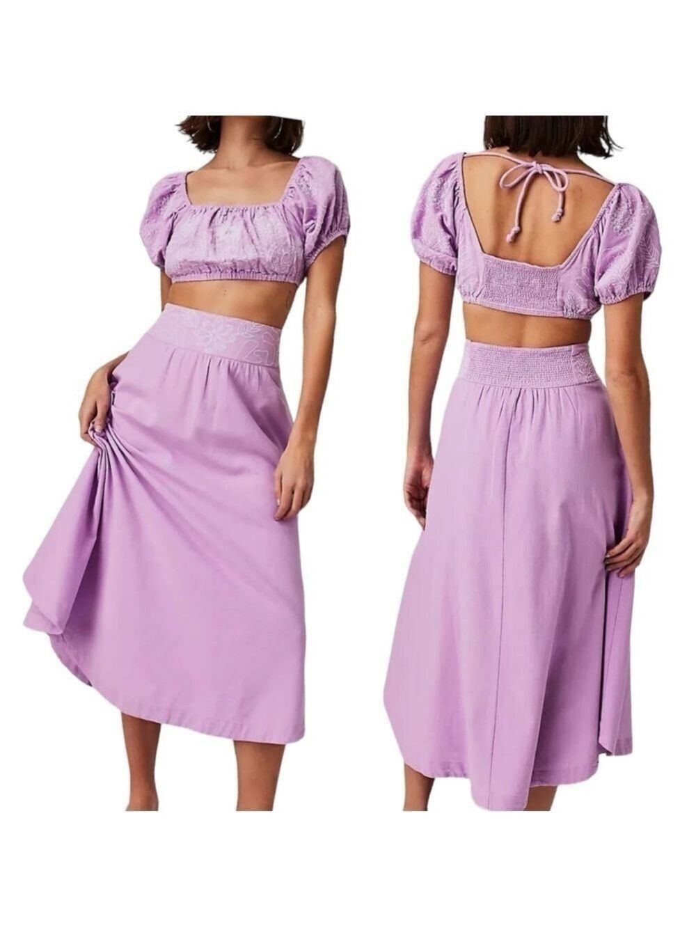 Free People Lotus Orchid Purple Sz. Small Set Skirt and crop top 100% cotton